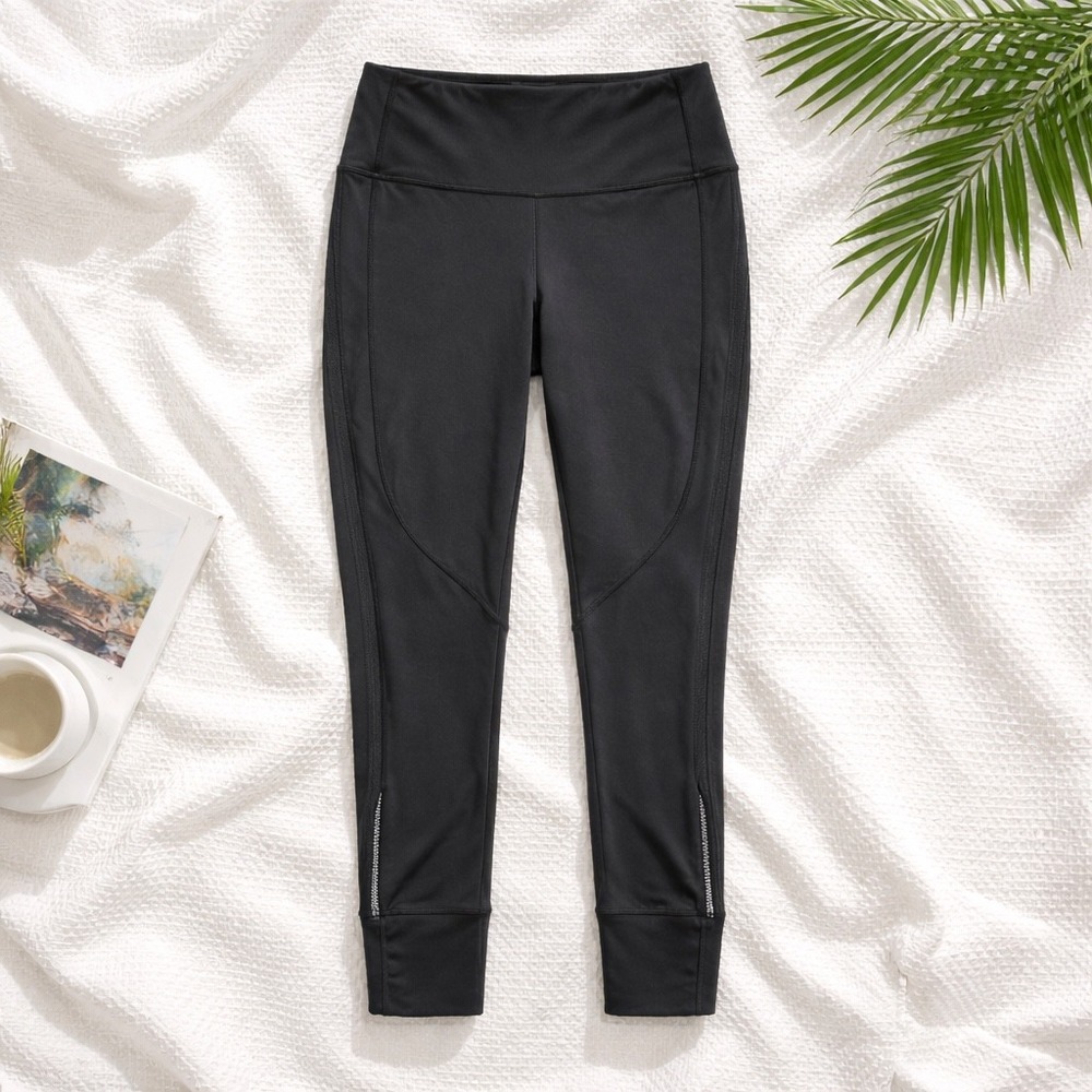 Lululemon Black Mesh Panel High Rise Reflective Ankle Zip Leggings Size 6